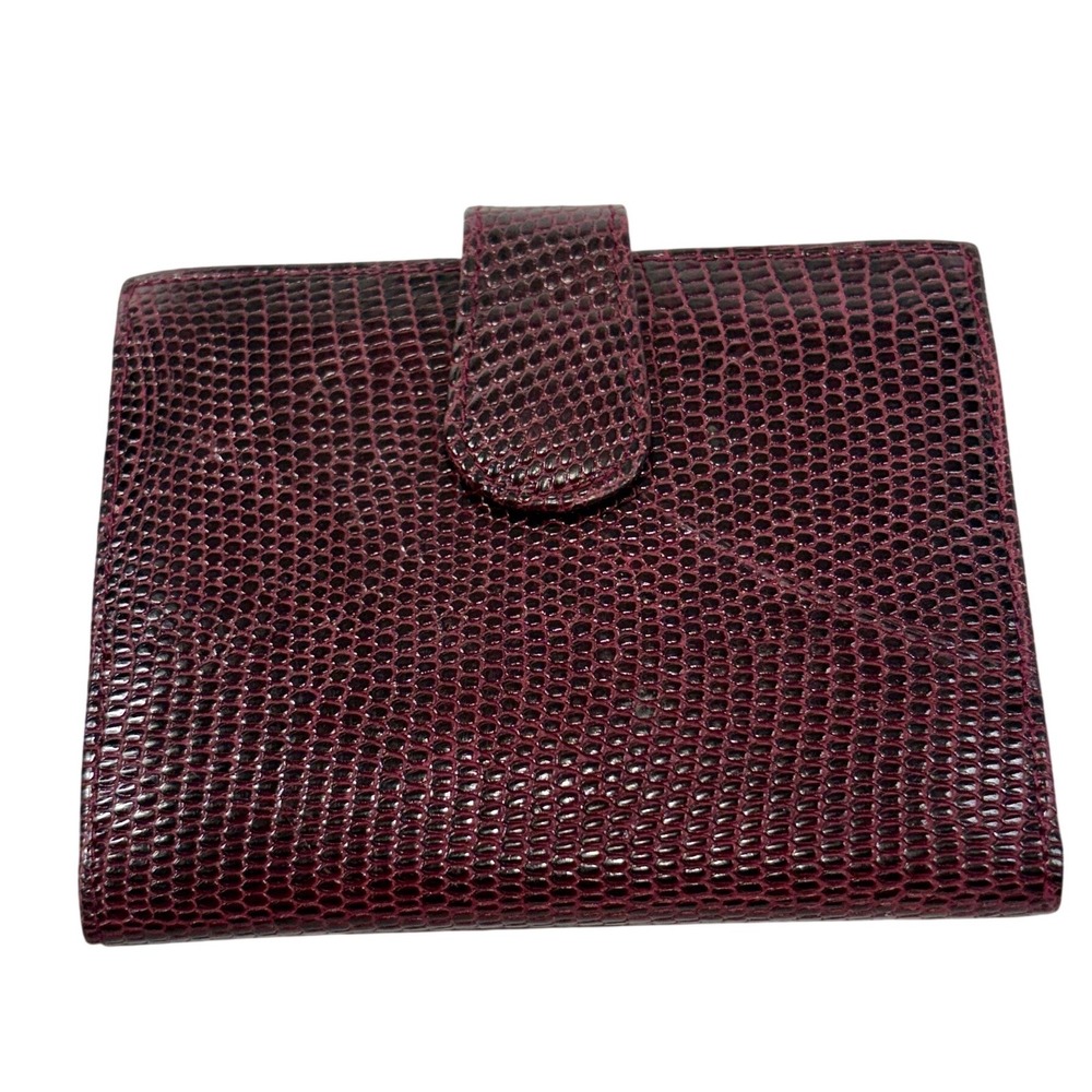 Lederer Italy Vintage Burgundy Lizard Embossed Leather Photo Card Holder‎ Wallet